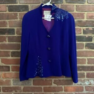 Vtg DAYMOR Couture Jacket Beaded Long Sleeve Snap Royal Blue Sz 12 -40 Chest